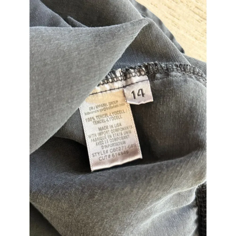 Bella Dahl Girls Tiered Dress Size 14 Gray Long Sleeve Tencel Flare Minimalist